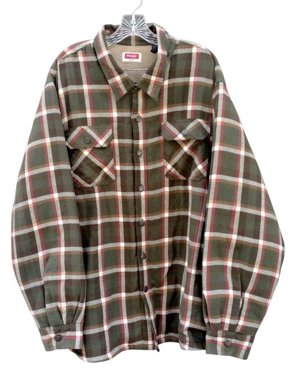 Wrangler Olive Green Plaid Button-Up Shirt